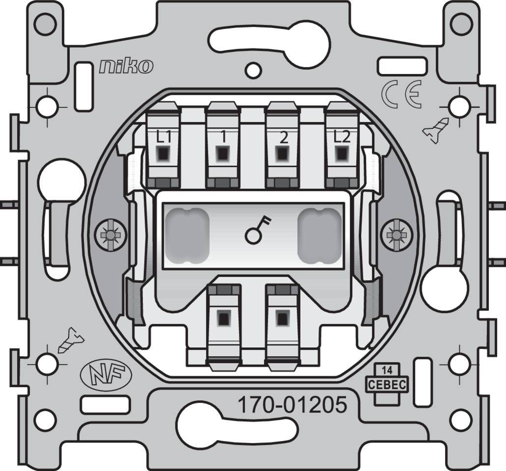 Niko 170-01205: Sokkel voor een tweepolige schakelaar, tweepolige controleschakelaar of tweepolige trekschakelaar, 10 AX/250 Vac, insteekklemmen - Image 2