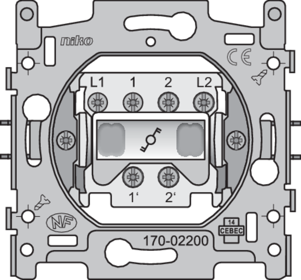 Niko 170-02200: Sokkel voor tweepolige wisselschakelaar, 10 AX/250 Vac, schroefklemmen - Image 2