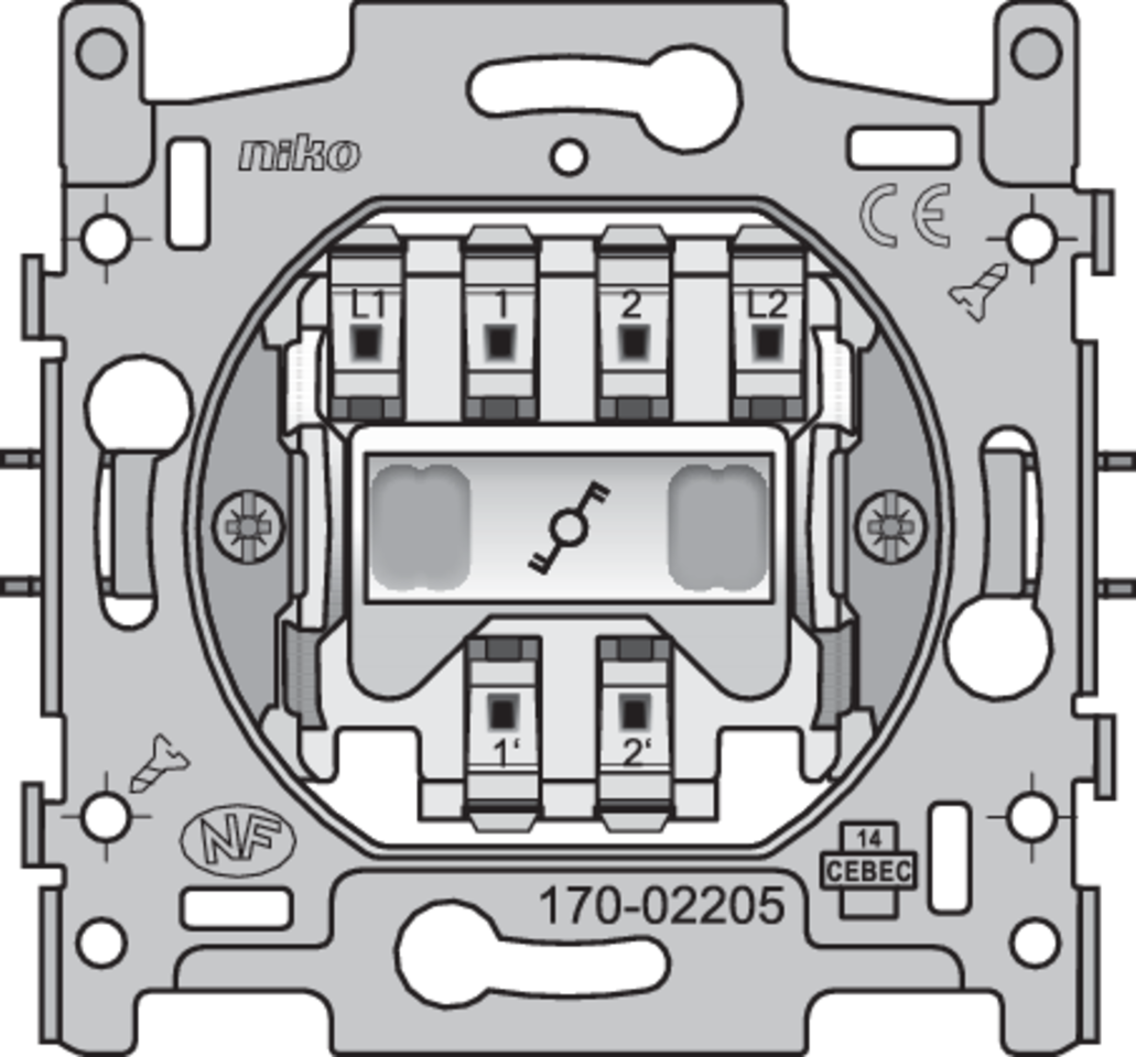 Niko 170-02205: Sokkel voor tweepolige wisselschakelaar, 10 AX/250 Vac, insteekklemmen - Image 2