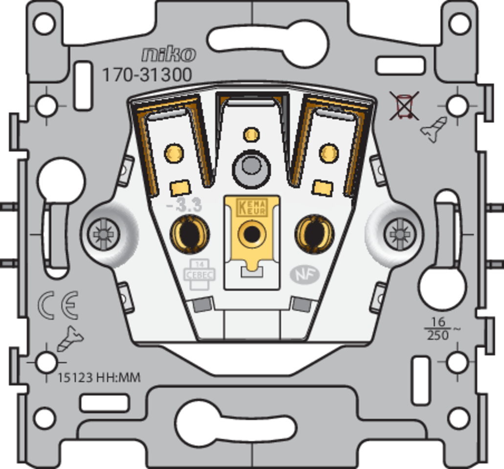 Niko 170-31300: Sokkel voor stopcontact zonder aarding, inbouwdiepte 21 mm, 16 A/250 Vac, insteekklemmen - Image 2