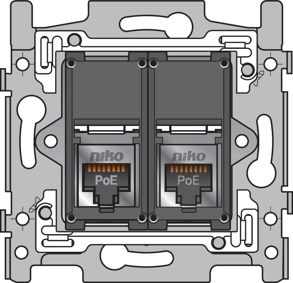 Niko 170-66279: 2 RJ45-aansluitingen STP Cat. 6A, klaar voor PoE++, vlakke uitvoering, incl. sokkel 60 x 71 mm met schroefbevestiging - Image 2