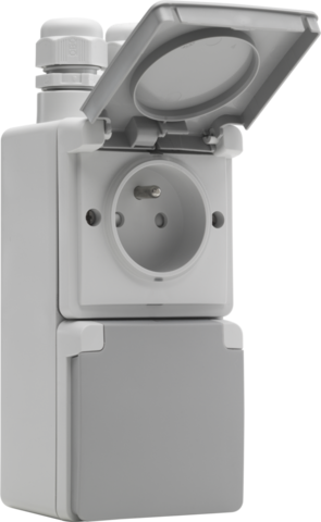 Spuitwaterdicht dubbel verticaal stopcontact met penaarde, b