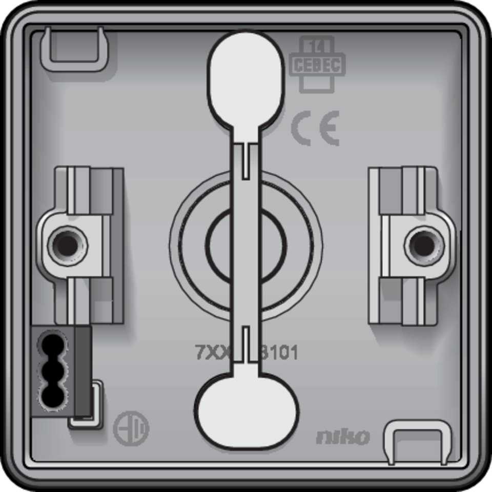 Niko 700-83101: Spuitwaterdichte enkelvoudige opbouwdoos met twee enkelvoudige soepele ingangen voor één functie, grijs - Image 2