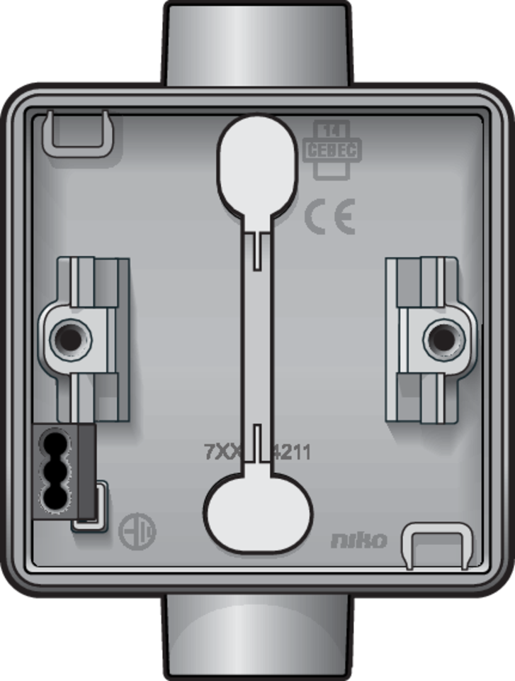 Niko 700-84111: Spuitwaterdichte enkelvoudige opbouwdoos met twee enkelvoudige M20-ingangen voor één functie, grijs - Image 2