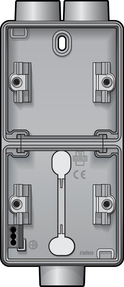Niko 700-84212: Spuitwaterdichte dubbele verticale opbouwdoos met één tweevoudige M20-ingang én één enkelvoudige M20-ingang voor twee functies, grijs - Image 2
