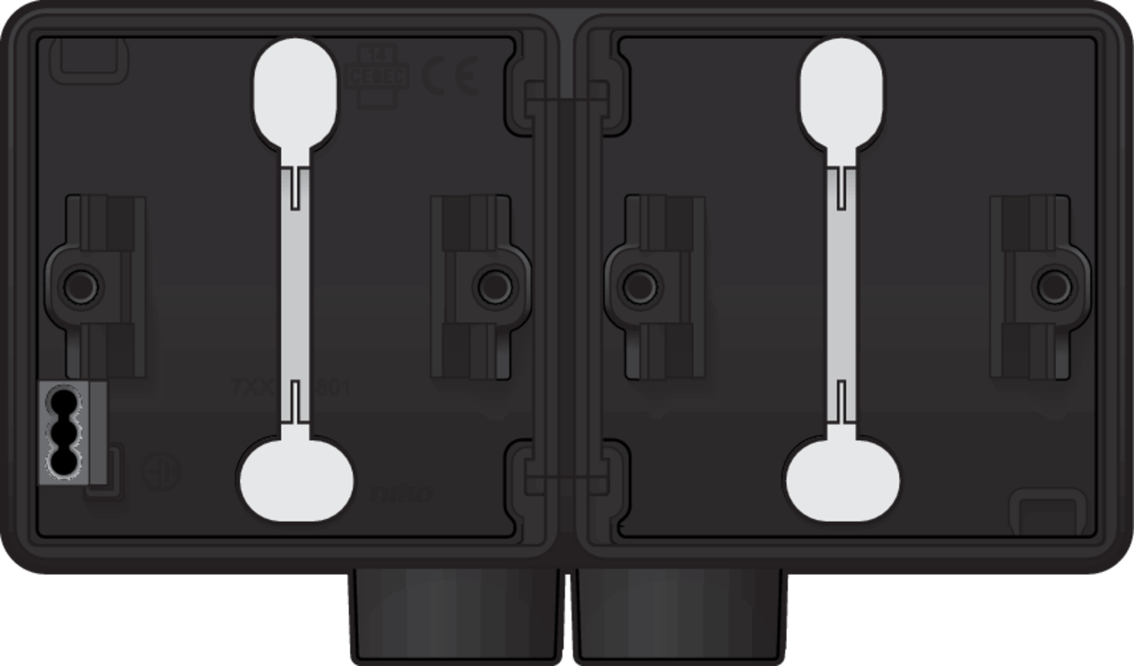 Niko 761-84802: Spuitwaterdichte dubbele horizontale opbouwdoos met één tweevoudige M20-ingang voor twee functies, zwart - Image 2